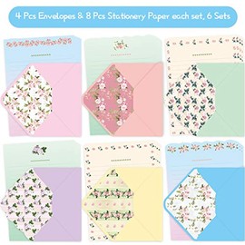 Ceiba Tree Papel de carta de papelería floral lindo (48 piezas) sobres forrados de 7.1 x 5.2 pulgadas (24 piezas) de doble cara para invitaciones