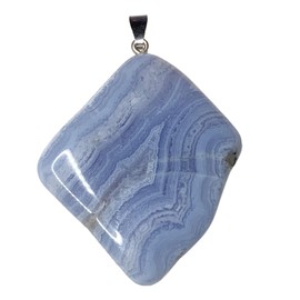 KRIO 1 x Großer Chalcedon Scheibenstein IOV250322 Therapiestein als Anhänger mit Silberöse - Größe L Steinlänge 35 bis 45mm, Dicke 5 bis 8mm (Chalcedon 9)