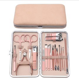 18PCS Manicure Set Professional Nail Clipper Kit - Stainless Steel Grooming Kit, Acne Needle Nail File Trimmer Eyebrow Scissors Pedicure Care Tools with Luxurious Leather Travel Case