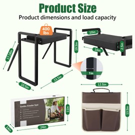 seasky Foldable Garden Kneeling and Seat, Anti-Tipping Gardener Bench Widened Thick Soft Kneeling Pad，Heavy Duty Gardening Stool with Garden Tool Bag, Gardening Gift for Women(Without Gloves)