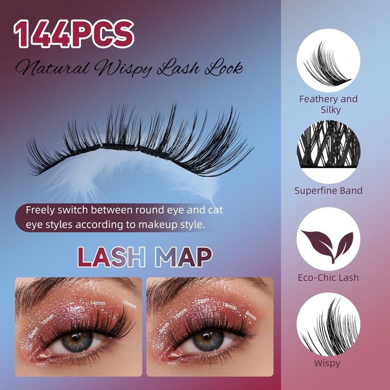 Mayhug Lash Clusters 144Pcs Cluster Lashes D Curl Individual Lashes