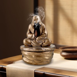 Ceramic Cone Incense Holder, Buddha Statue Incense Burner Holder for Cone and Coil, Samurai Incense Holder, Spiritual Decor Yoga Decor, Zen Decor for Home Protection from Evil, Coil Incense Holder