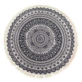 Terafeels Rug Circle Rug Round Area Rug Cotton Woven Rug with Tassels Boho Rugs Washable Printed Carpet Indoor Floor Mat Rugs for Bedroom Rugs Living Room Kitchen Rug Dia 80cm, 3080