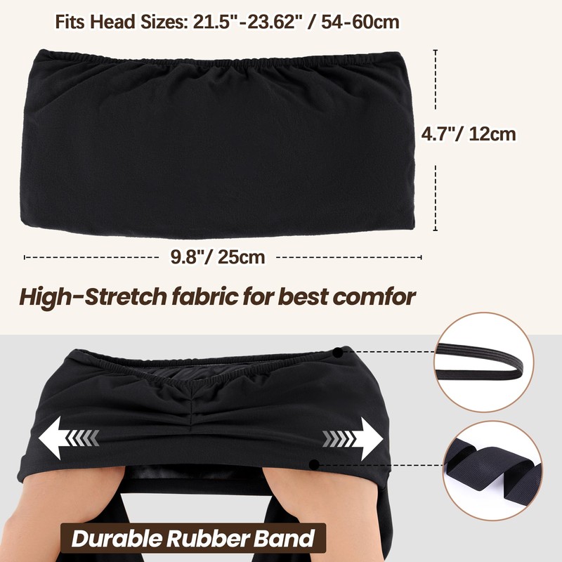 Satin Lined Open Turban Headband Anti-Friction Hair Head Wrap,Black