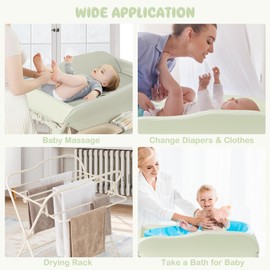 HONEY JOY Changing Table, Folding Mobile Diaper Nursery Organizer w/Wheel, 3 Adjustable Heights, Storage Bag & Open Shelf, Water Basin, Portable Baby Changing Station for Newborn Infant(Green)