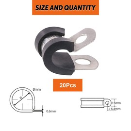 Keadic 20Pcs 5/16 Inch (8mm) Rubber Cushioned Insulated Clamps Stainless Steel, Metal Clamp, Tube Holder for Tube, Pipe or Wire Cord Installation