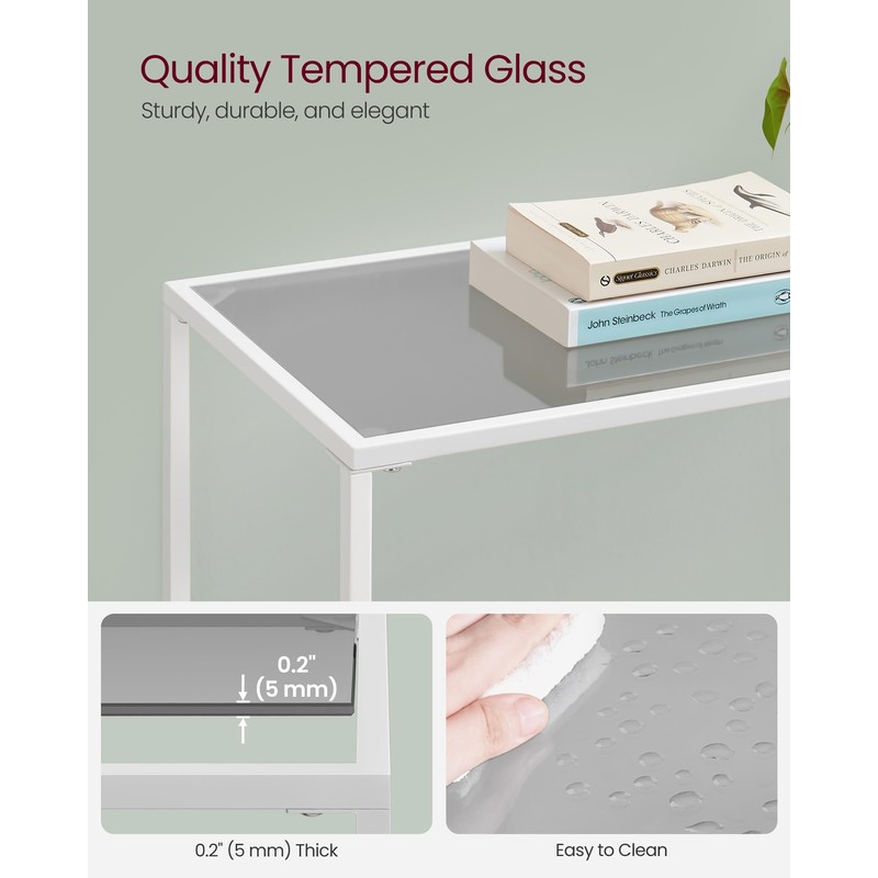 VASAGLE Entryway Table, Console Table, Tempered Glass Tabletop, Modern Sofa