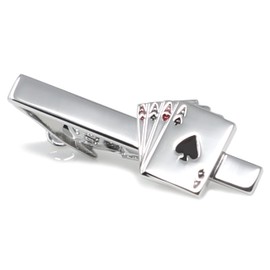 MENDEPOT Silver Tone Poker Tie Clip With Box 4 Aces Tie Clip Bridge Game Tie Clip (4 ACES M)