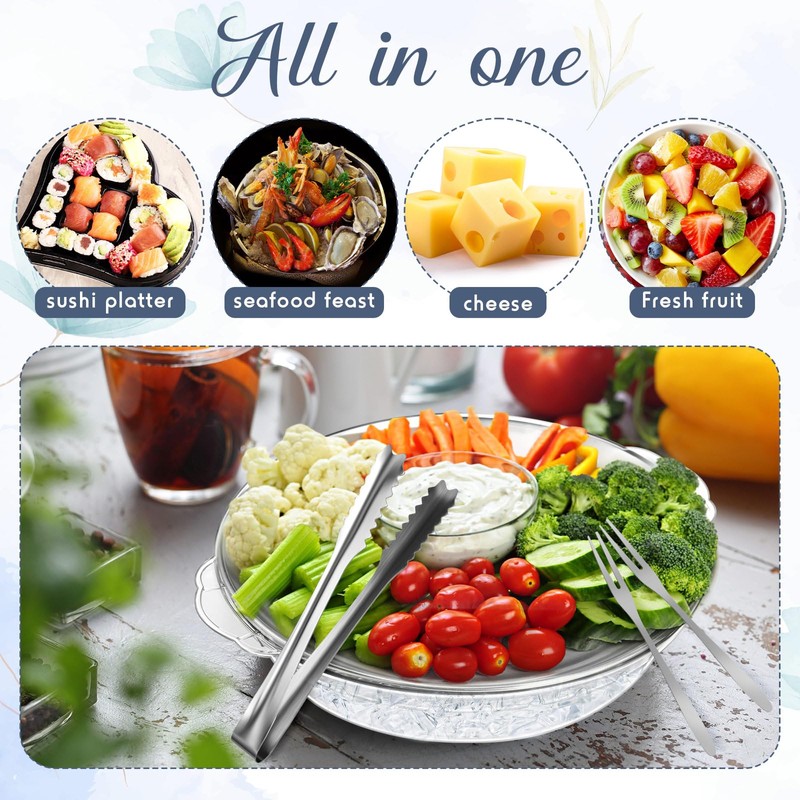 Baderke 2 Sets 11.8" Chilled Serving Tray for Parties Round