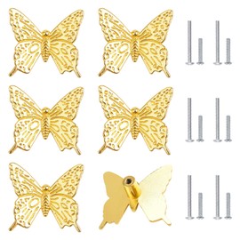 MOROBOR Butterfly Drawer Knobs, 6pcs Gold Zinc Alloy Butterfly Pull Handle Hardware Cabinet Konbs for Wardrobe Cupboard Closets Cupboard