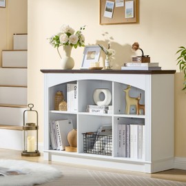 White Bookshelf, 6-Cube Bookcase and Kids Bookshelf, Wooden Storage Cabinet with Cube Organizer, Modern Book Shelf for Bedroom Furniture, Living Room, Office Storage, Toy Organizer, Display Cabinet