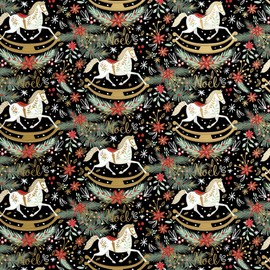 Jillson Roberts Christmas Gift Wrap, Rocking Horse Noel Black (6 Jumbo Rolls 10 feet x 30 inches)