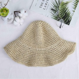 MaoXinTek Stroh Sommerhut für Damen mit Groß Sonnen Shade schlaffer Strand Sonnenhut Breite Krempe Faltbar für Reise Urlaub Dekoration 100% Raffia Papier (beige)