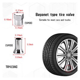 Dickno 5 Sets TR413AC Valve Stem Cover, Chrome Plated Tire Valve Stem Sleeve and Cap Dress Up Kit, Leakproof Car Wheel Valve Covers, Universal Vehicle Accessories for Car Truck