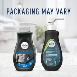 Veet Hair Removal Cream For Men, 5 Min Sensitive Skin, Hair Removal Gel For Body, Chest & Back, Dermatologically Tested, 13.5 FL OZ w/ Spatula