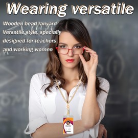 HPSEF Wooden Beaded Lanyard with ID Holder, Teacher Lanyard, Cute (A)