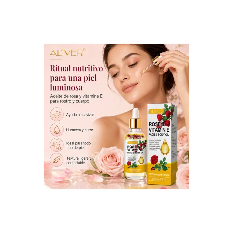 Aceite Corporal Rosa Vitamina E Hidrata Firmeza Ilumina