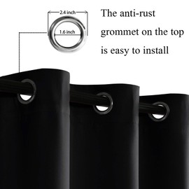 JIUZHEN Black Blackout Curtains with Tiebacks - Thermal Insulated, Light Blocking and Noise Reducing Grommet Curtain Drapes for Bedroom and Living Room, Set of 2 Panels, 38 x 45 Inch Length