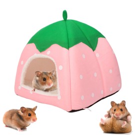 Rabbit Bed, Guinea Pig Beds, Rabbit Beds, Bunny Bed, Small Animal Winter Warm Nest, Non Slip Strawberry Hedgehog With Removable Pad, Animals Warm Sleeping (Red) ﻿ ﻿