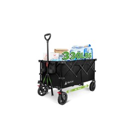 Hikenture 330lbs Collapsible Wagon Cart, Ultra-Large Wagons Carts Foldable Heavy Duty, Utility All Terrain Folding Wagon with Wheels for Groceries, Garden, Sports, Beach, Shopping, Black