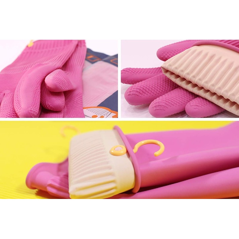 Myungjin Reusable Waterproof Household Dishwashing Non-Slip Cleaning Rubber Gloves with