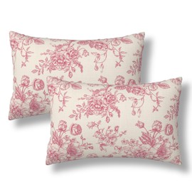 BEITUOLA Pink Floral Lumbar Throw Pillow Covers 12x20 Set of 2 Chinoiserie Flower Decorative Pillow Cover Vintage Outdoors Pillowcase Cushion Case Home Decor for Sofa Couch Bed