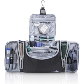 TRAVANDO ® XXL Ladies Large Hanging Toiletry Bag Large 8.8 Litre Volume Cosmetic Bag with Multiple Compartments Wash Bag Large Beauty Case Wash Bag Travel Toilet Bag., Black