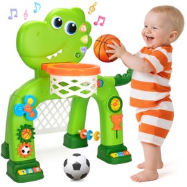 Toddler Basketball Hoop & Soccer Goal, Baby Toys for 1 2 3 Year Old Boys Girls, Kids Sports Toy with Light Sound Music, Dinosaur Toys for 12-16-18 Months, Christmas Birthday Gifts for Ages 1-3