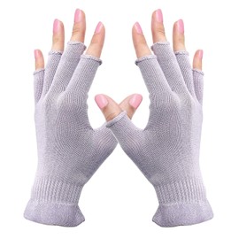 MIG4U Guantes de belleza hidratantes sin dedos, guantes de medio dedo para pantalla táctil para SPA, eccema, manos secas, tratamiento cosmético, protección solar de verano, color morado pálido, 1 par S/M