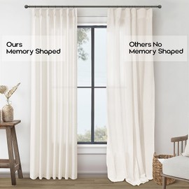 Natural Pinch Pleated Linen Curtains 84 Inch Length for Living Room Bedroom Semi Sheer Pleat Drapes with Hooks Rings Back Tab Neutral Light Filtering Privacy Cream Ivory Window Curtain 84 Inches Long