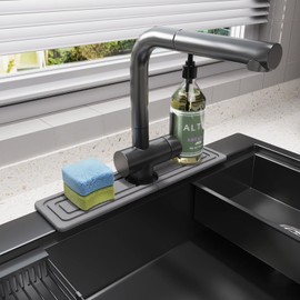 Johamoo Kitchen Sink Splash Guard – Dries Instantly and Prevents Moisture Buildup, Diatomaceous Earth Faucet Handle Drip Catcher Tray Mat, Faucet Absorbent Mat for Kitchen Sink, 17.7" x 3.9" - Grey