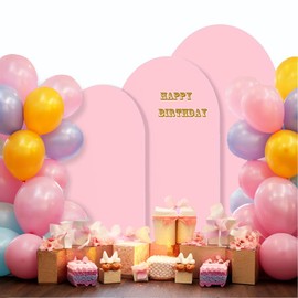 JKDMJF 6ft 6.6 ft 7.2 ft Arch Backdrop Cover Set of 3 Pink Round Top Chiara Arch Backdrop Stands Cover Spandex Backdrop Cover for Wedding Party Birthday Photo Background Decoration
