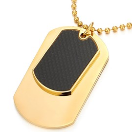 COOLSTEELANDBEYOND Steel Two-Pieces Gold Color Mens Dog Tag Pendant Necklace with Carbon Fiber and 30 inches Ball Chain