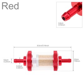 Windance 2PCS 5.3mm 0.21inch Aluminum Alloy Fuel Filter,Glass Inline Reusable Gasoline Filter for Motorcycle Scooter ATV Dirt Pit Bike Off-Road Motocross (Red)