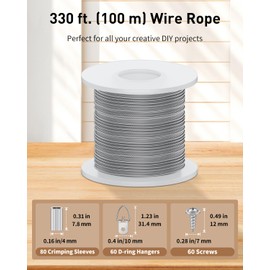 Uniclife Picture Hanging Wire, 100m of 1mm Picture Wire Kit with D-Ring Hangers, Stainless Steel Wire Rope for up to 50kg, Trellis Wire Cable for Pictures Photo Frames and String Lights