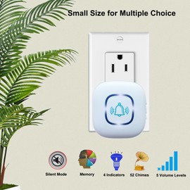 Wireless Doorbell, 1,200ft Wireless Range Doorbell,5 Volume Levels Loud Enough, Mute Mode with 52 Chimes,LED Flashing and Memory Setting.