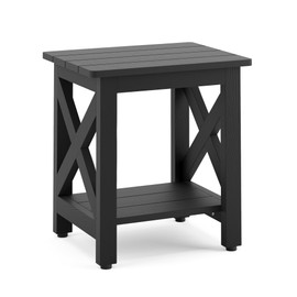LUE BONA Small Outdoor Side Table, HDPS Adirondack Patio End Table with 2 Tier for Porch, Pool, Garden, Weather Resistant, Indoor or Outdoor Use, Black