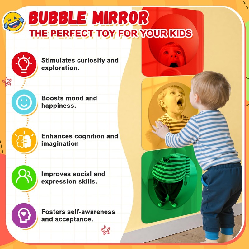 Geiserailie 3 Pcs Sensory Wall Bubble Mirrors, 10 x 10