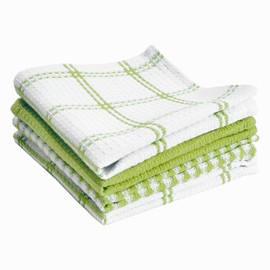 T-Fal Premium Waffle Dish Cloths: Highly Absorbent, Super Soft Long Lasting - 100% Cotton, 12"x13" Flat Waffle Dish Towel for Cleaning & Drying Dishes, (4-Pack), Green