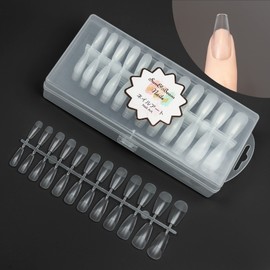 Sun&Beam Nails Nail Tip, Medium, Long, Coffin Ballerina, Clear, Ultra Thin, For DIY Use, Natural Fit, False Nails, 15 Sizes, 240 Pieces, Storage Case Included (Medium Length Coffin Matte)