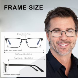 LKEYE Bifocal Reading Glasses Men Progressive Blue Light Blocking Computer Readers No Line Wide Metal Frame Designer Cheaters Transition Square Stylish Fashion Eyewear LK6013 +2.25 Strength
