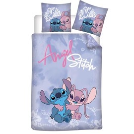 Stitch and Angel Single Duvet Cover Reversible 140 x 200 cm + Pillowcase 65 x 65 cm Polyester Cotton