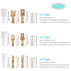 Kinstecks 600 Pieces 2.8 mm 4.8 mm 6.3 mm Blade Receptacles Set Wire Spade Connector Quick Connector Crimp Terminal Block for DIY Electric Motorcycle Vehicle Boat