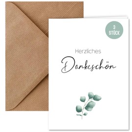 3 x Thank You Cards - Thank You Cards DIN A6 (10.5 x 14.8 cm) Made of Natural Paper with C6 Envelope | Folding Card Say Thank You | Thank You Card for Wedding Birth Baby (Pack of 3)