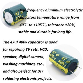 YUNGUI 10pcs 400V 47uF Capacitor,Electrolytic Capacitors 400V,47uf Aluminum Capacitors High Frequency Industrial Electrical Capacitors for DIY Soldering Electronic Projects 16x25MM