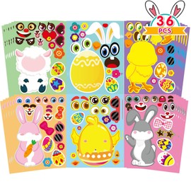 36 Sheet Easter Stickers for Kids,Easter Basket Stuffers,Make a Face Easter Stickers with Easter Animal Egg Themed,Make Your Own Stickers,Easter Decorations Gift Kids Party Favor Supplies Crafts