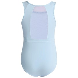 Phineein - Maillot de gimnasia para niñas, espalda de malla, sin mangas, para bailar de ballet con elegante espalda recortada de malla eléctrica, Turquesa pálida, Adulto Medium