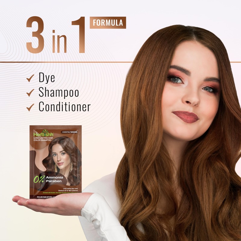 Herbishh Chestnut Brown Shampoo for Gray Hair, Hair Dye Shampoo