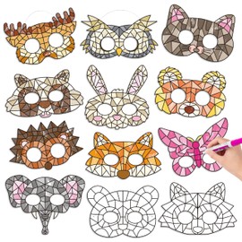 BeYumi Coloring Animals Mask Craft - 24Pcs Color Your Own Animals Mask Kit for Kids DIY Coloring Craft Kit Coloring Animals Geometric Card Decor School Classroom Theme Party Favors Activity Art Craft