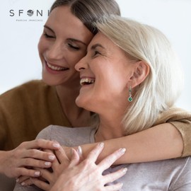 Silver Drop Earrings for Women Dangling, Sterling Silver Dangle Earrings with Cubic Zirconia, Hypoallergenic Green Dangly Drop Earrings for Women Jewellery Presents Birthday Christmas Anniversaries